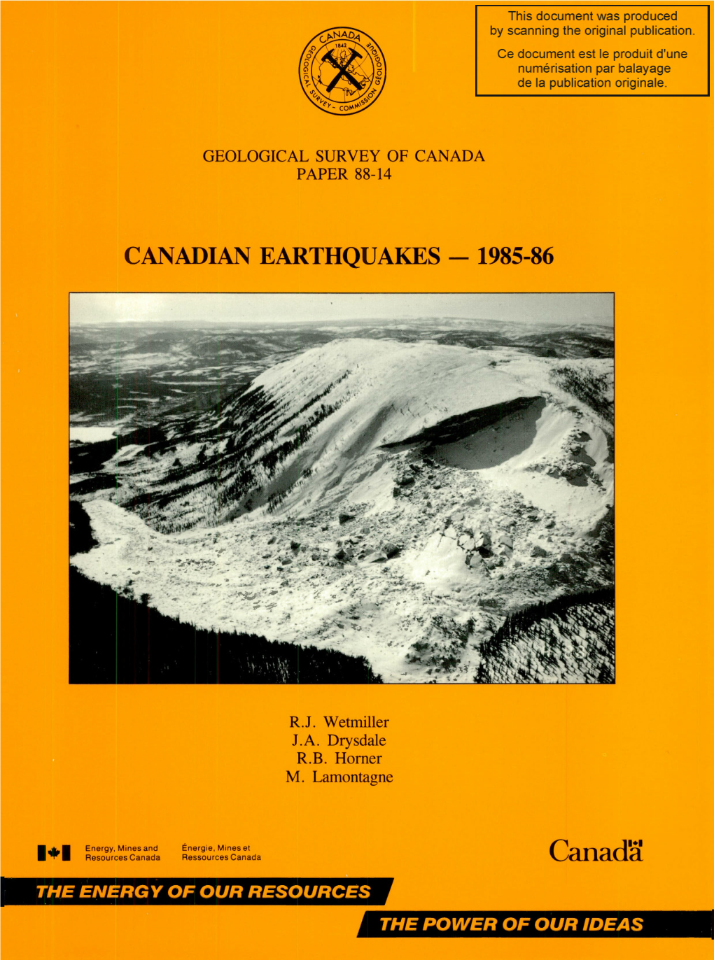 Canadian Earthquakes - 1985-86