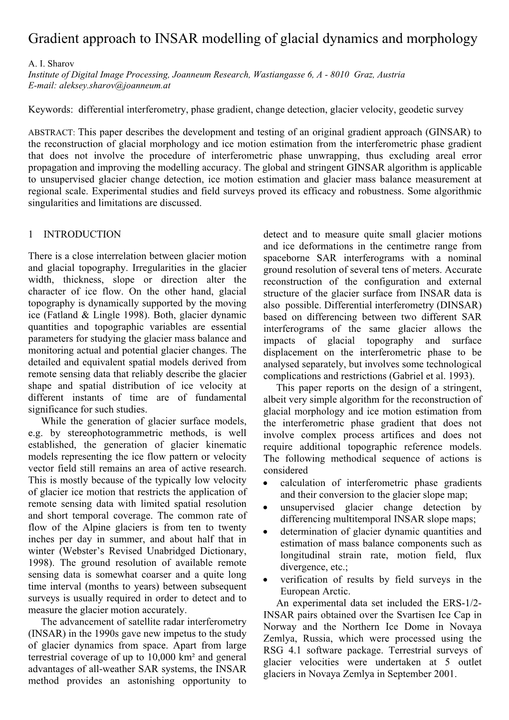 Gradient Approach to INSAR Modelling of Glacial Dynamics and Morphology