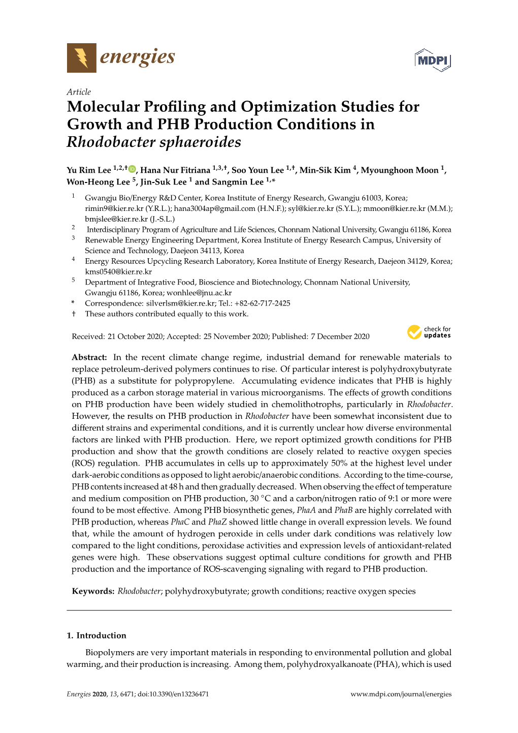 Molecular Profiling and Optimization Studies for Growth and PHB