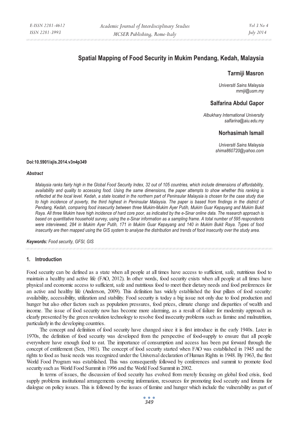 Spatial Mapping of Food Security in Mukim Pendang, Kedah, Malaysia