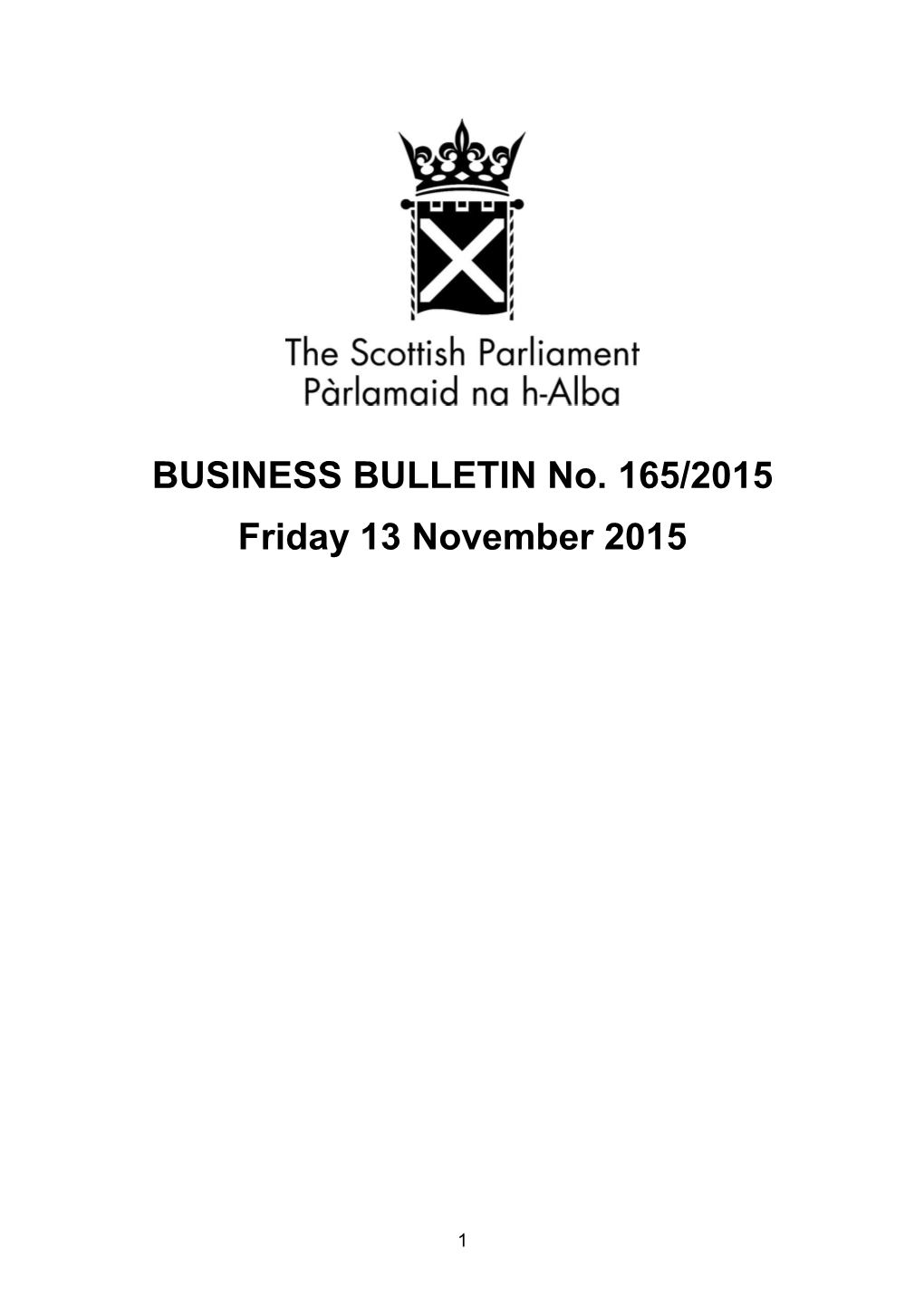 BUSINESS BULLETIN No. 165/2015 Friday 13 November 2015