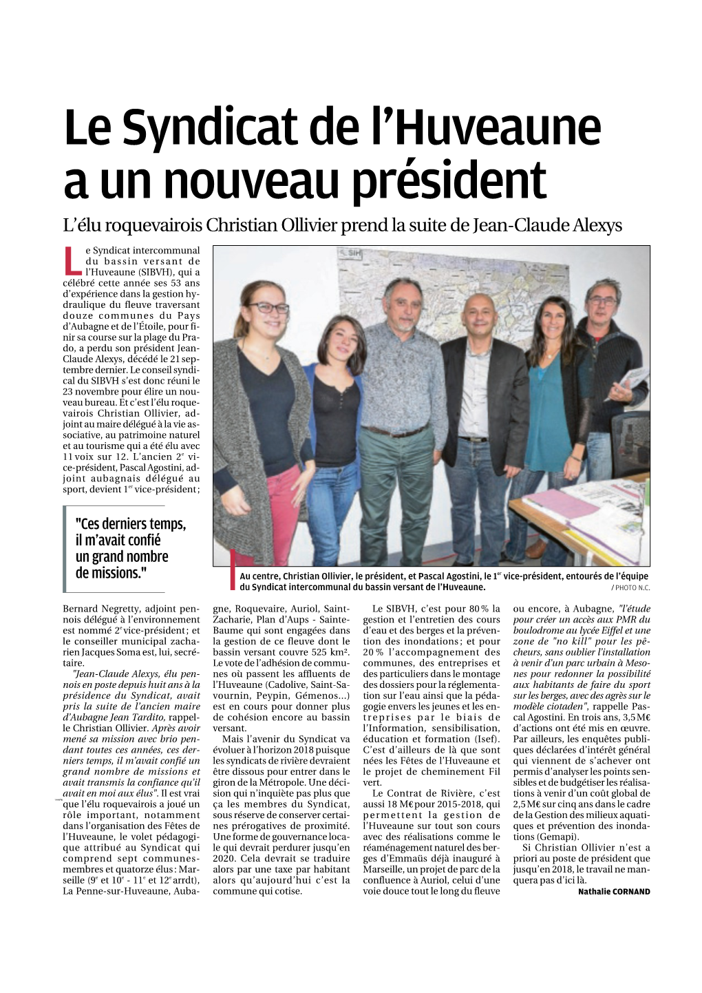 Le Syndicat De L'huveaune a Un Nouveau Président