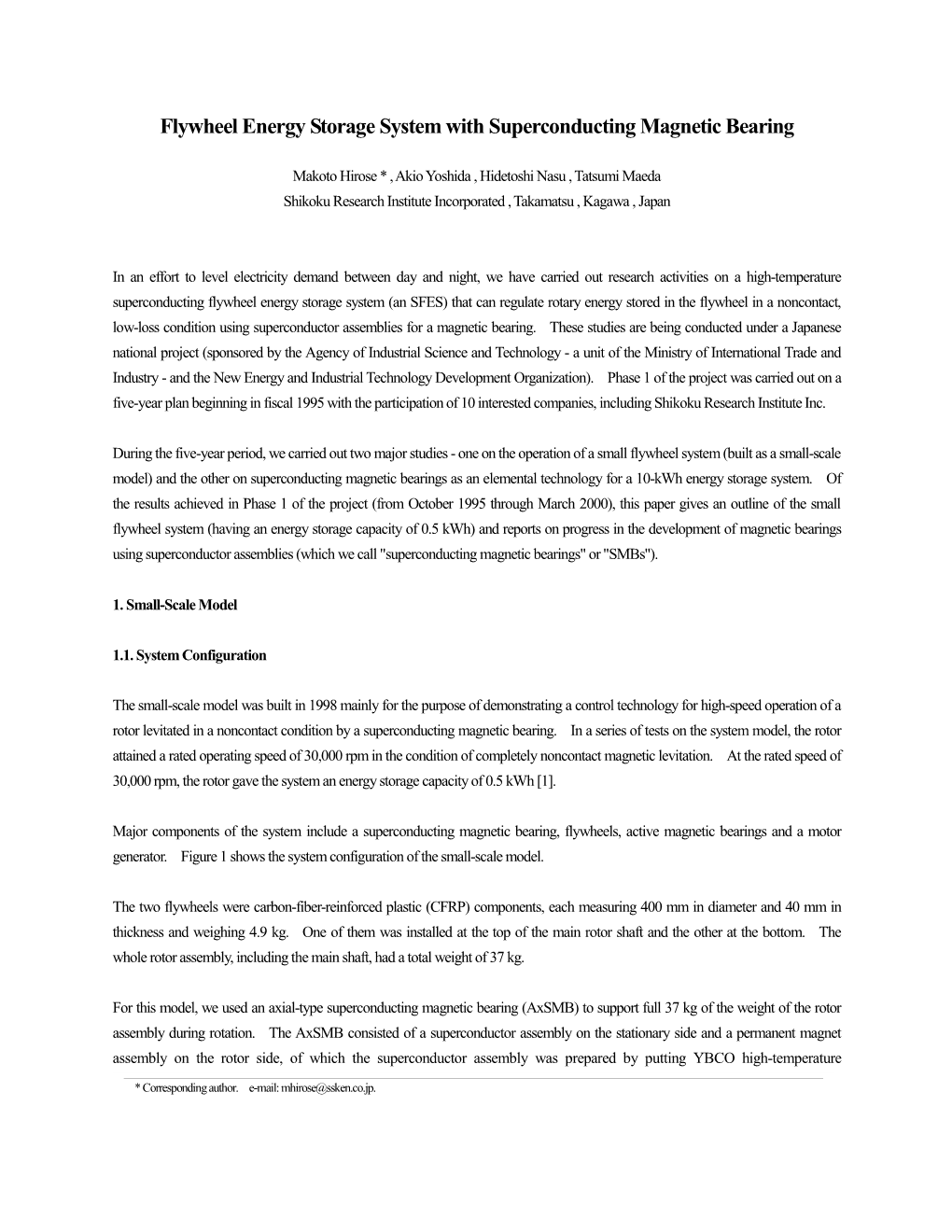 Flywheel Energy Storage System with Superconducting Magnetic Bearing