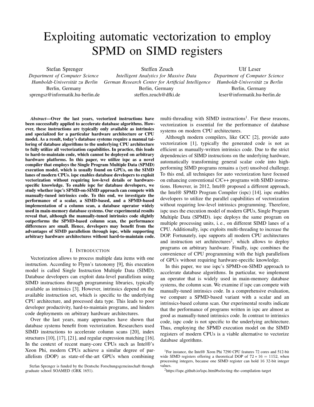 Exploiting Automatic Vectorization to Employ SPMD on SIMD Registers