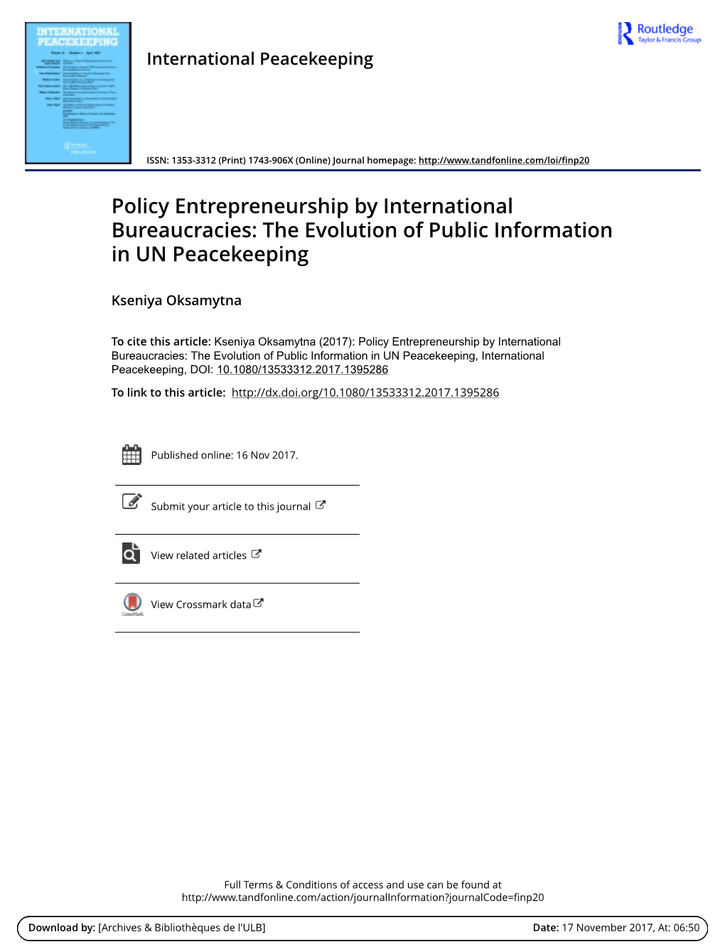 Policy Entrepreneurship by International Bureaucracies: the Evolution of Public Information in UN Peacekeeping