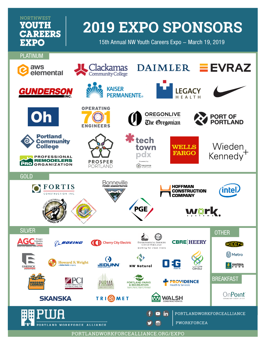 2019 EXPO SPONSORS 15Th Annual NW Youth Careers Expo - March 19, 2019