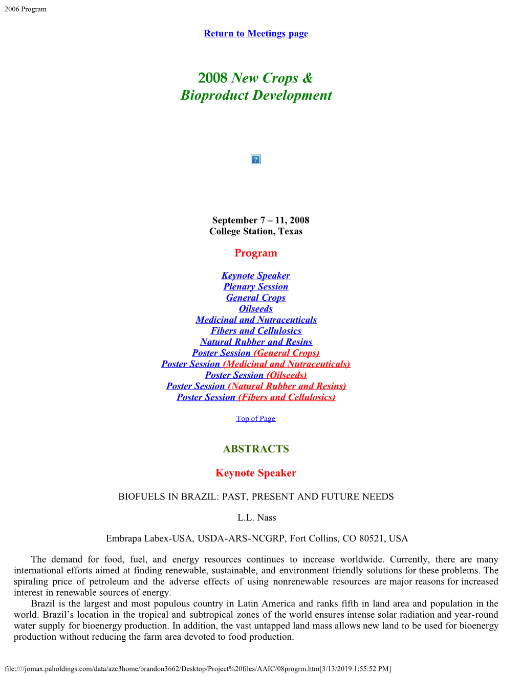 2008 New Crops & Bioproduct Development