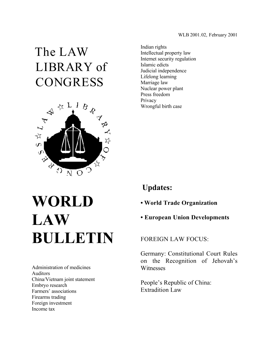 World Law Bulletin, February 2001