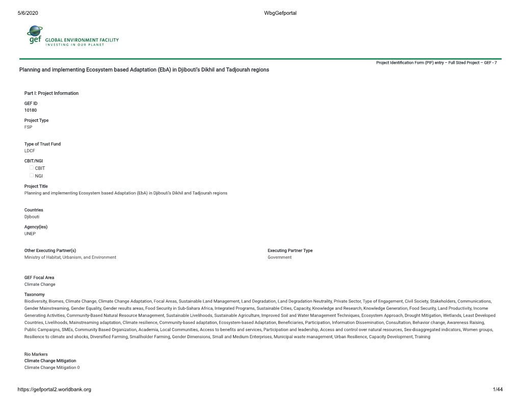 Planning and Implementing Ecosystem Based Adaptation (Eba) in Djibouti’S Dikhil and Tadjourah Regions