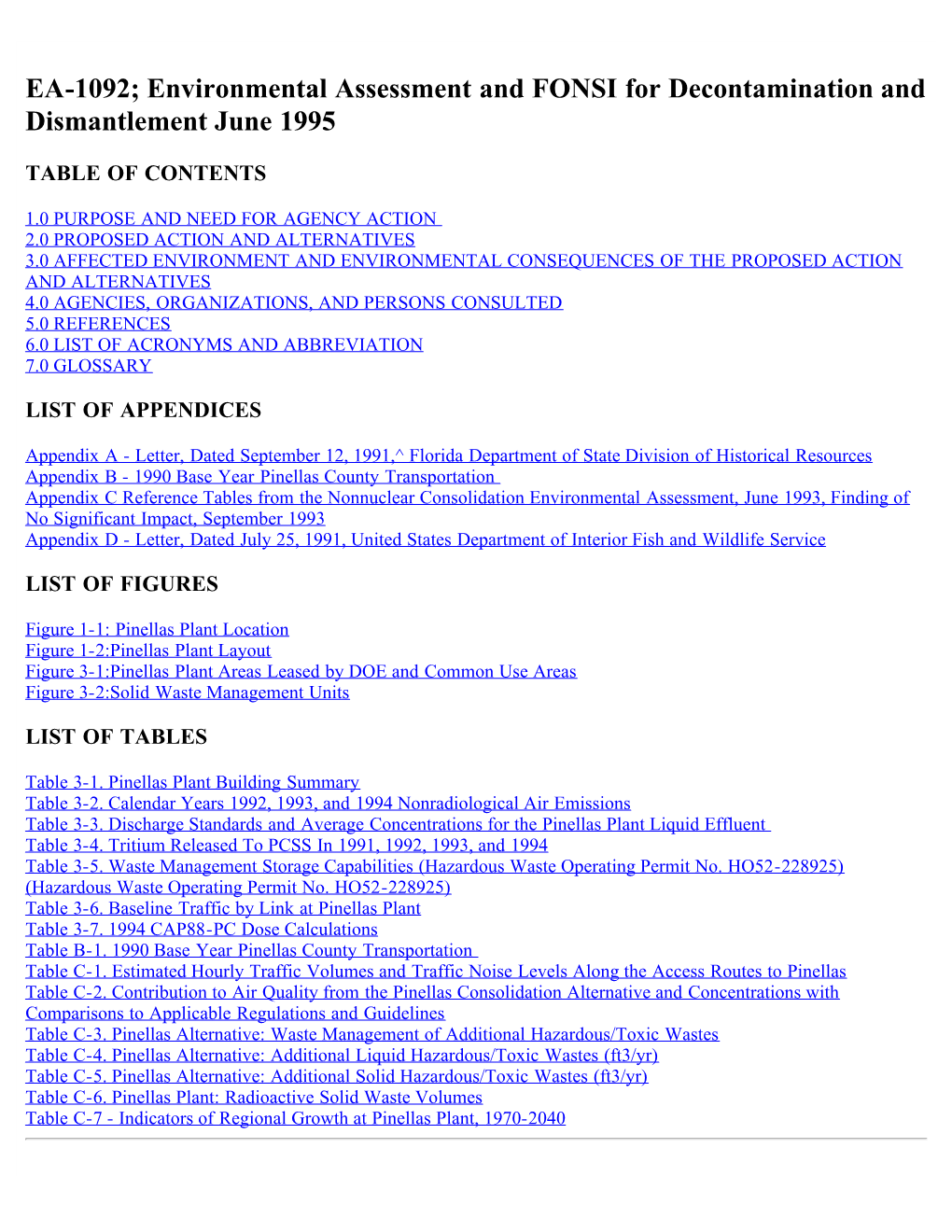 EA-1092; Environmental Assessment and FONSI for Decontamination and Dismantlement June 1995