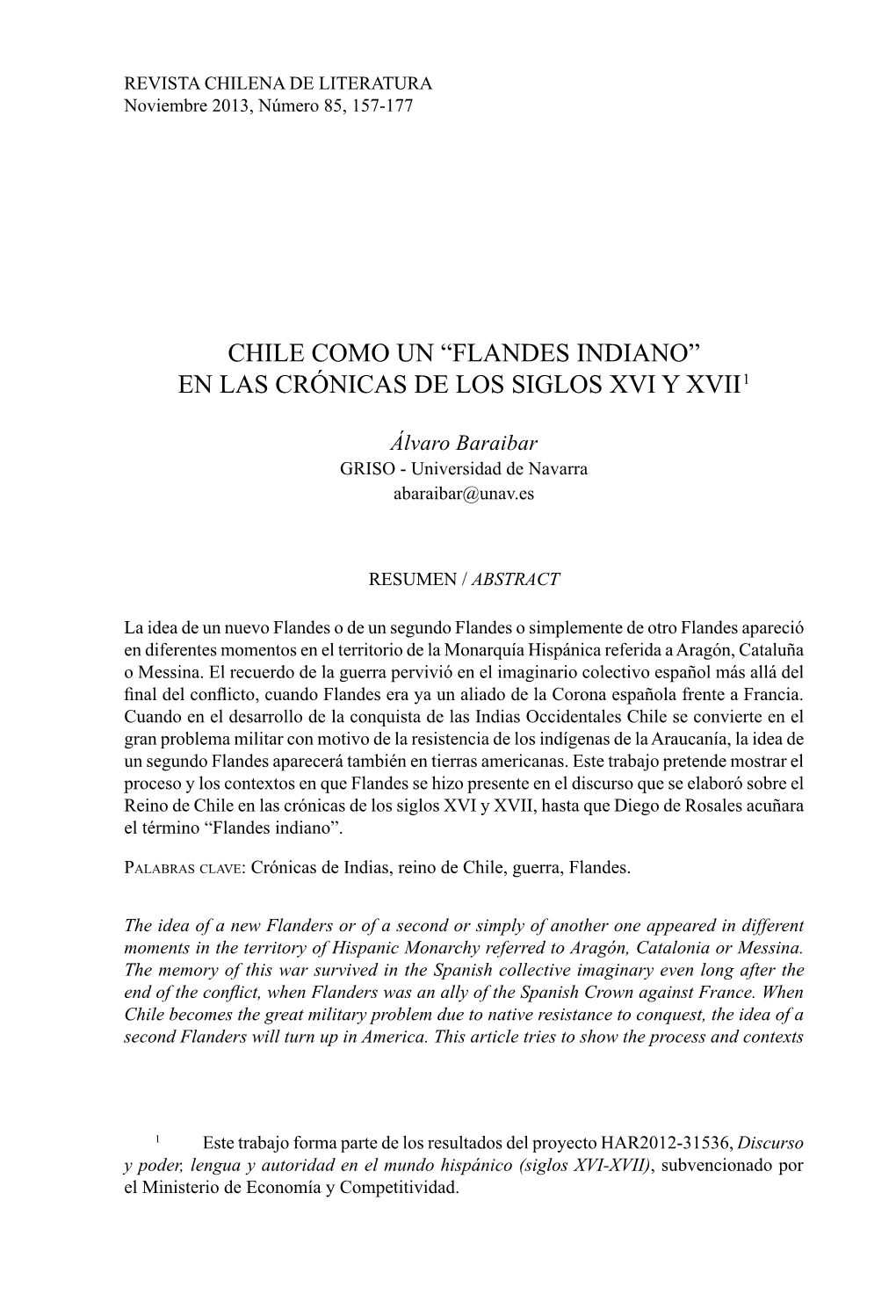 CHILE COMO UN “FLANDES INDIANO” EN LAS CRÓNICAS DE LOS SIGLOS XVI Y XVII1