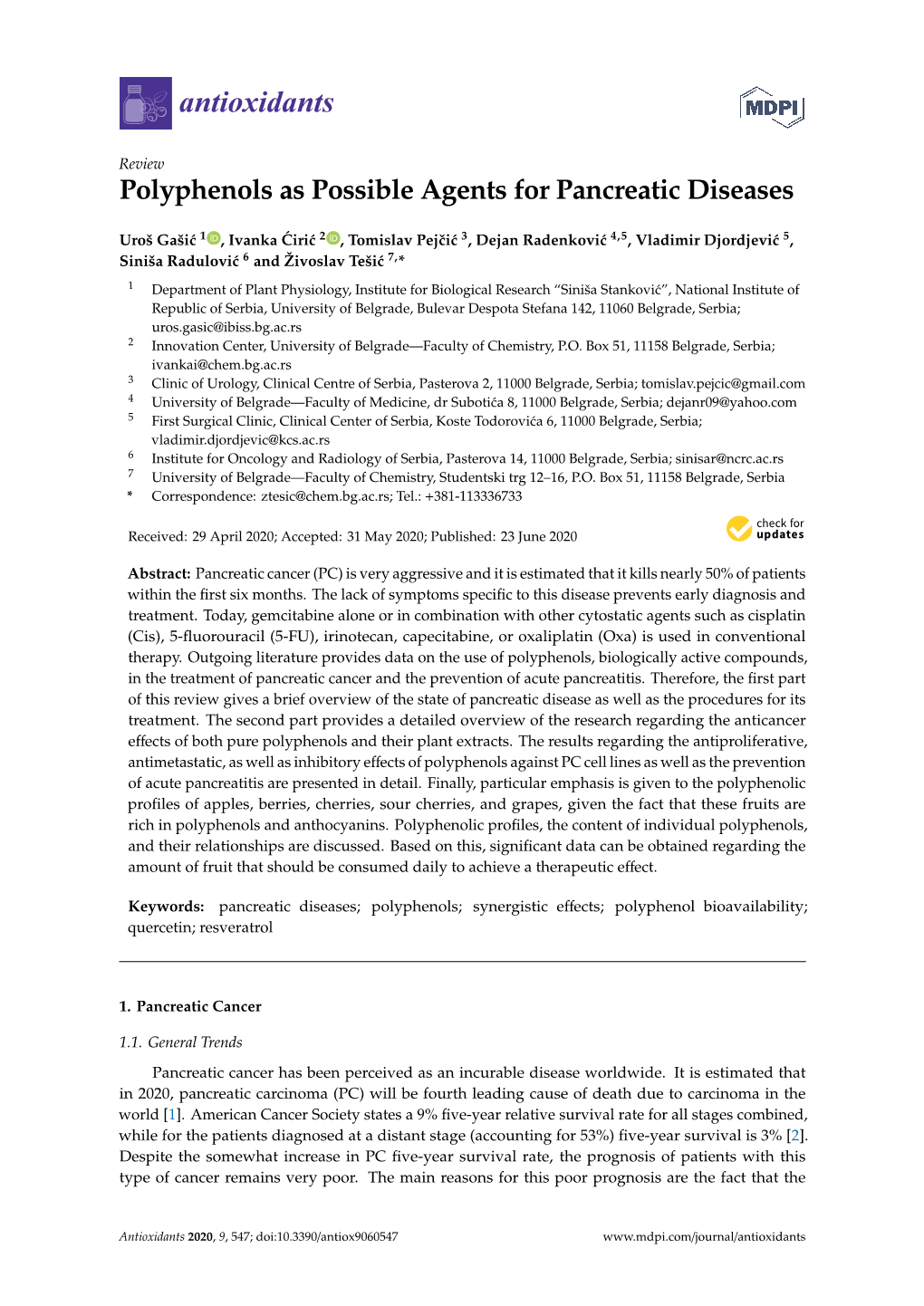 Polyphenols As Possible Agents for Pancreatic Diseases