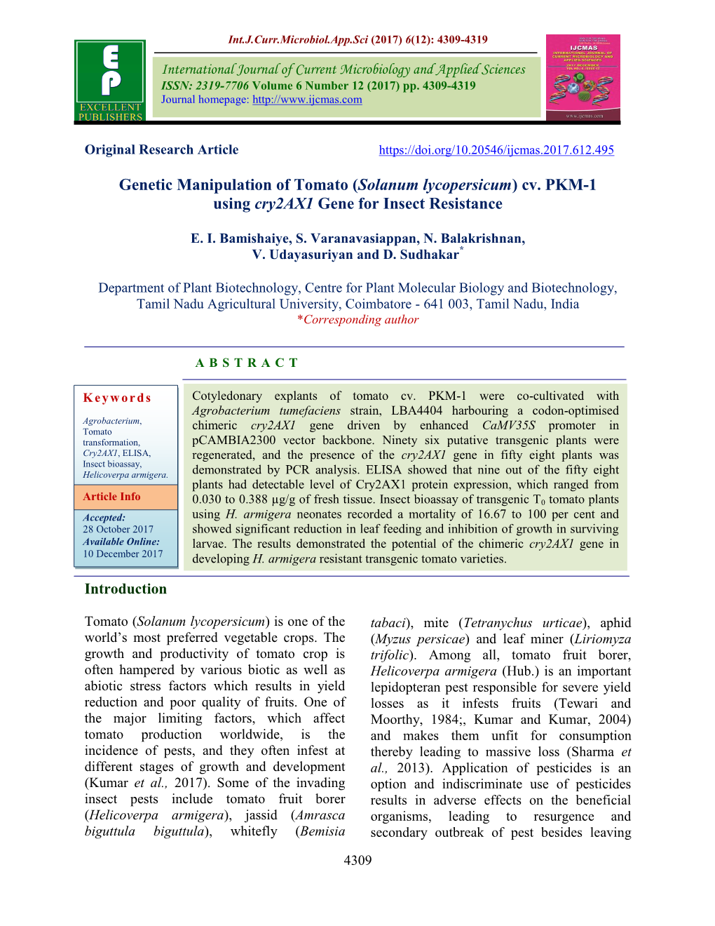 Genetic Manipulation of Tomato (Solanum Lycopersicum) Cv