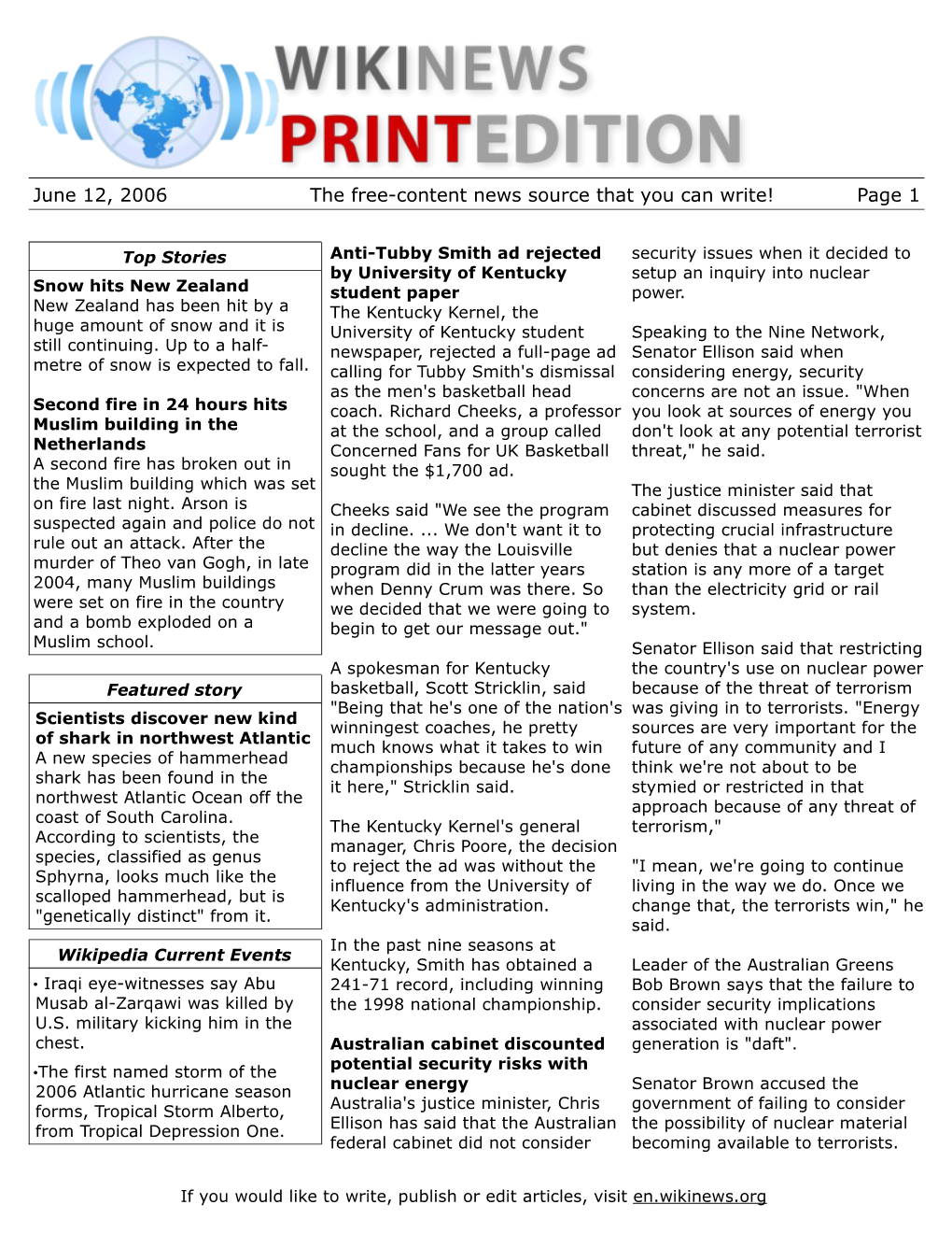 June 12, 2006 the Free-Content News Source That You Can Write! Page 1