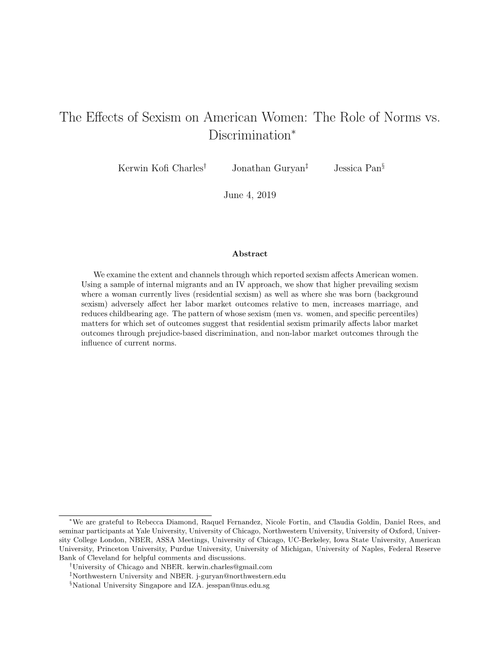 The Effects of Sexism on American Women: the Role of Norms