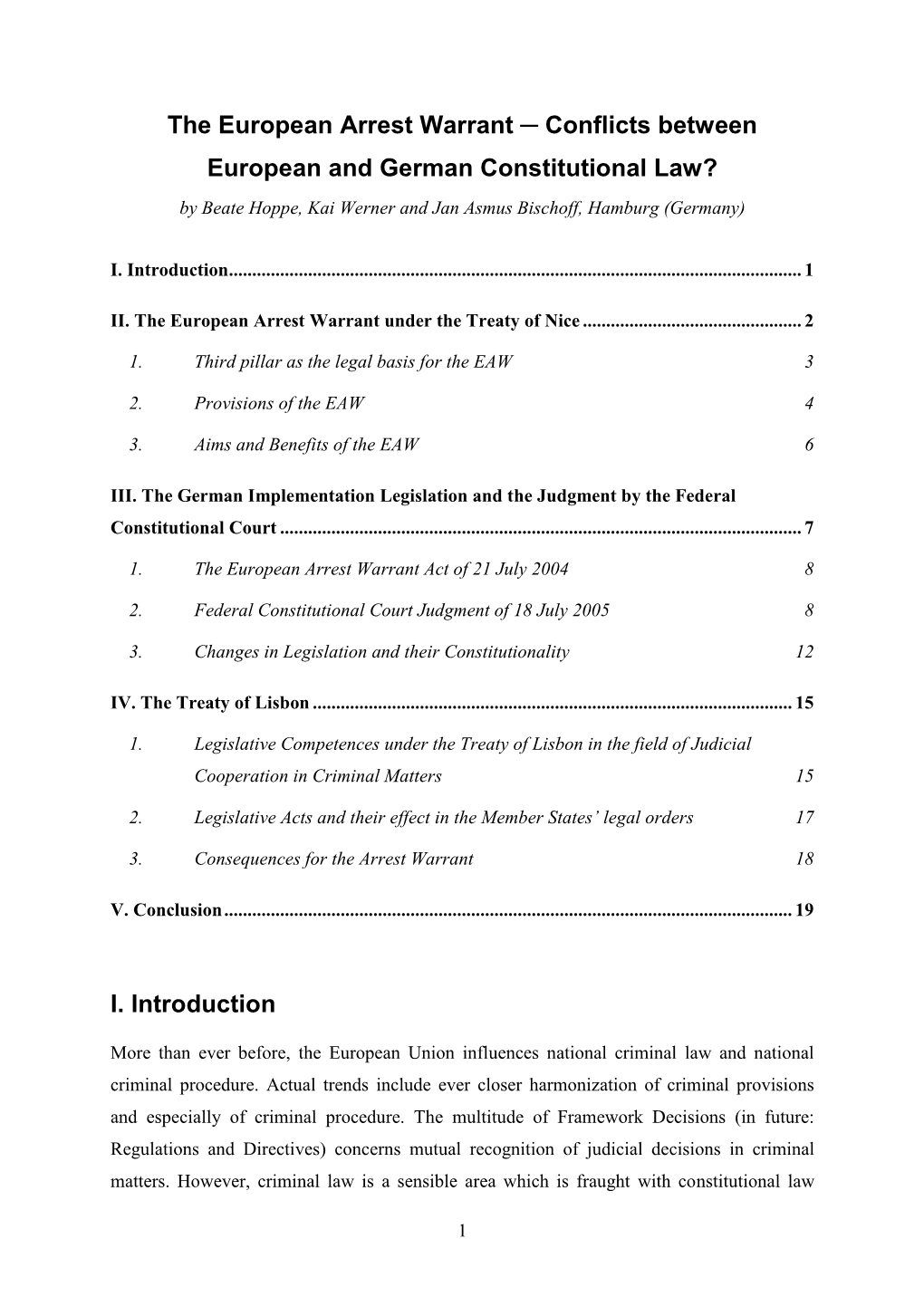 The European Arrest Warrant Conflicts Between European and German