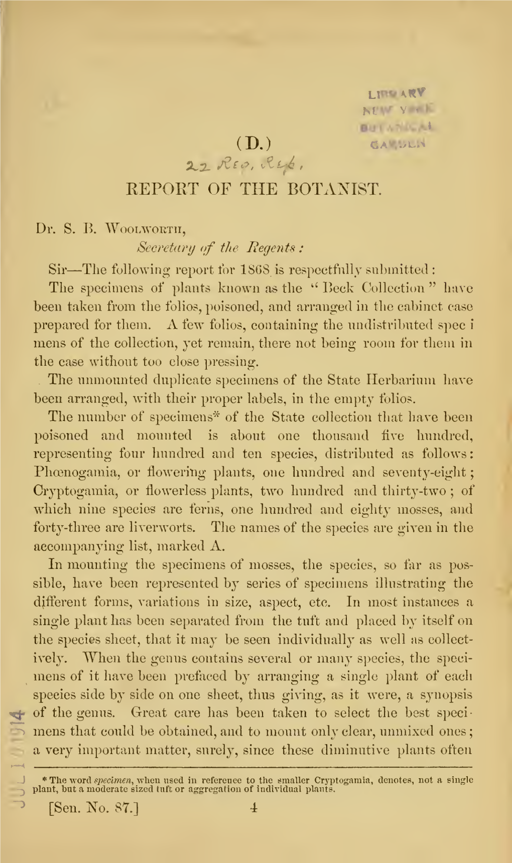 Report of the Botanist 1868