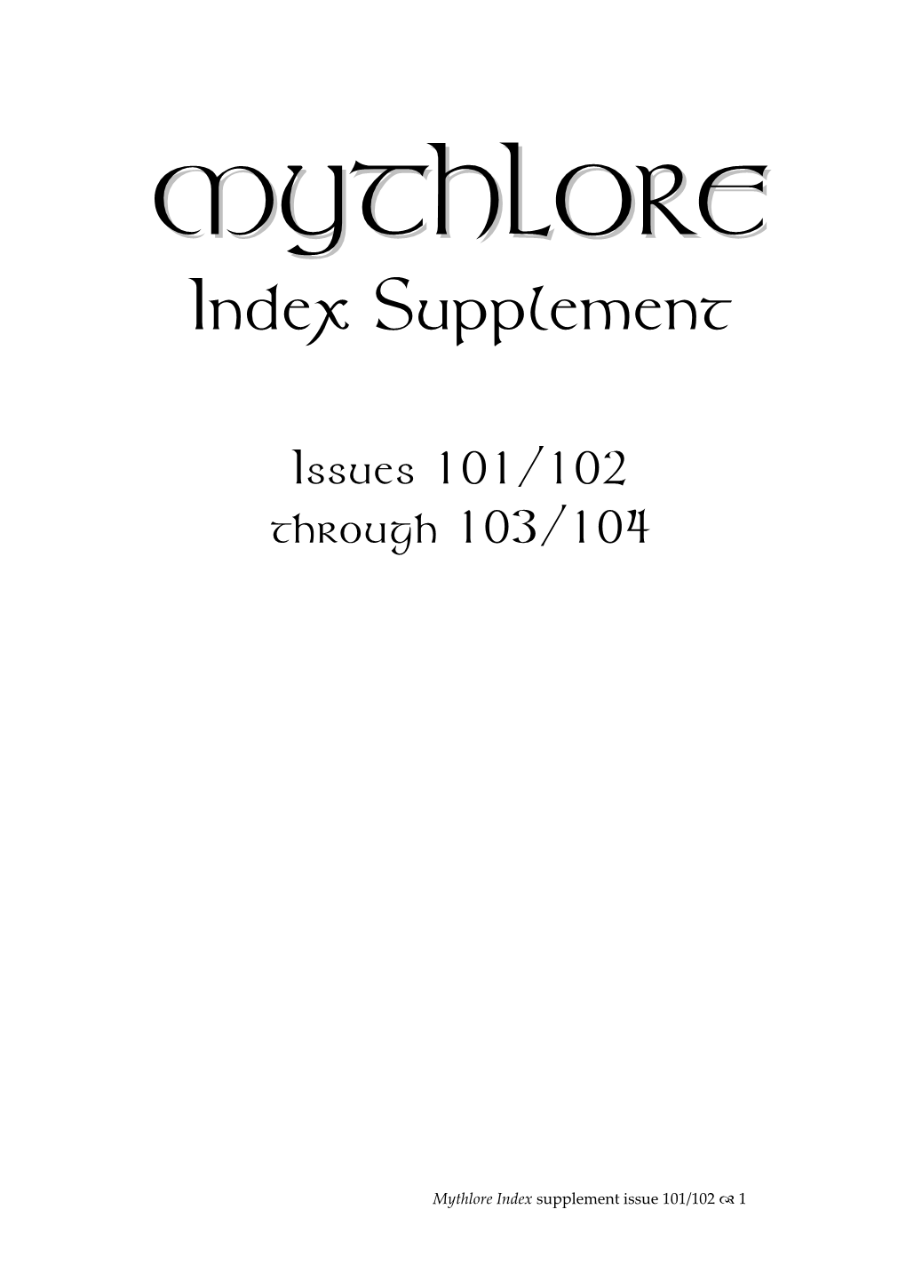 Mythlore Index Supplement Issue 101/102 Z 1