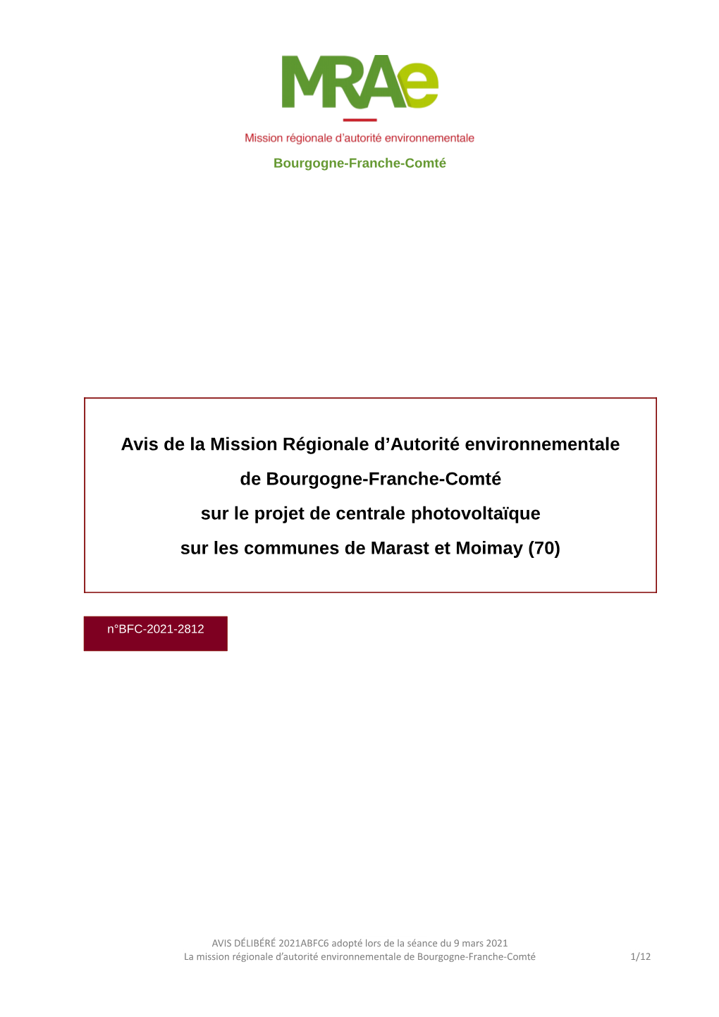 Avis De La Mission Régionale D'autorité Environnementale De