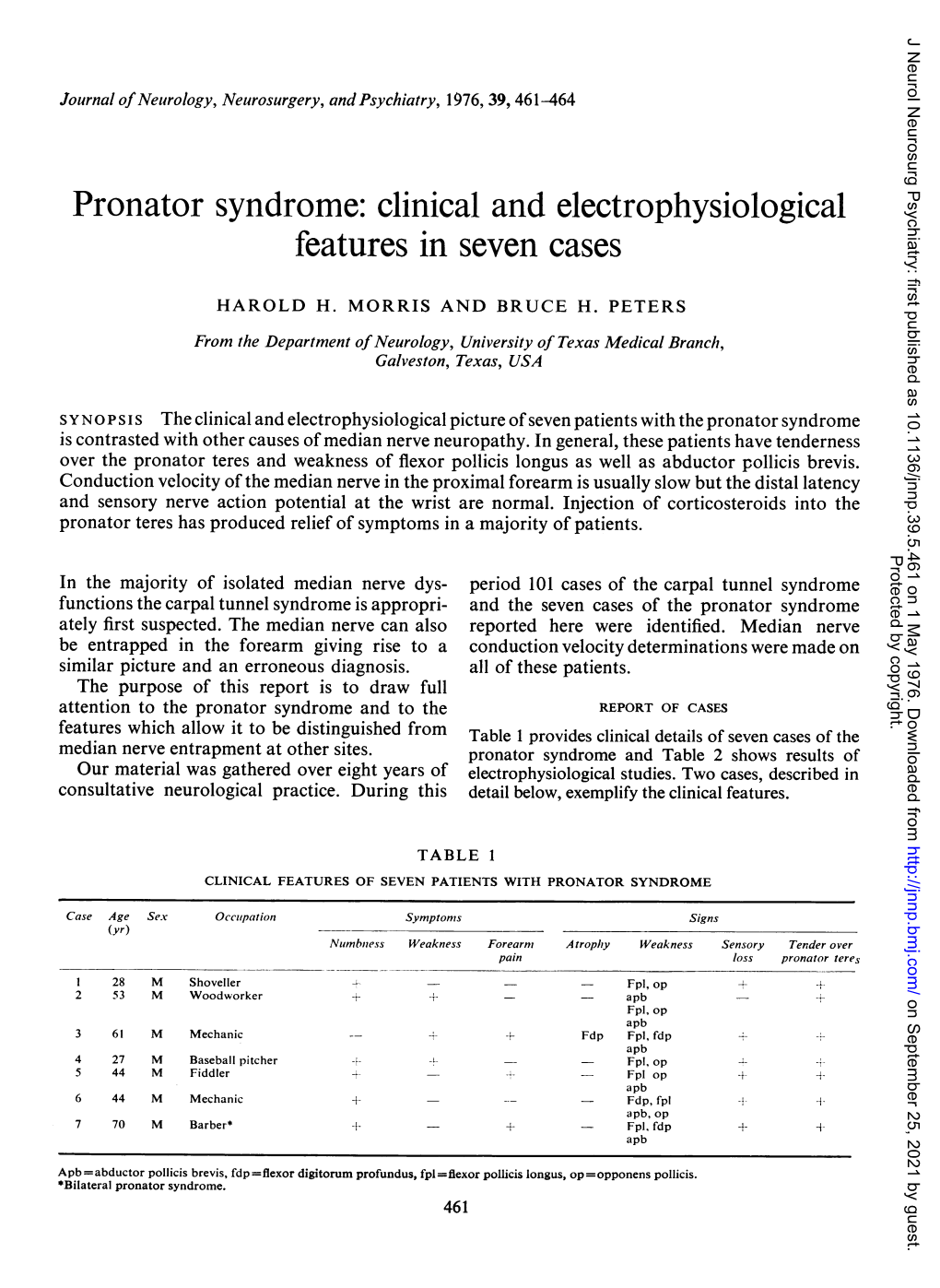 Pronator Syndrome: Clinical and Electrophysiological Features in Seven Cases