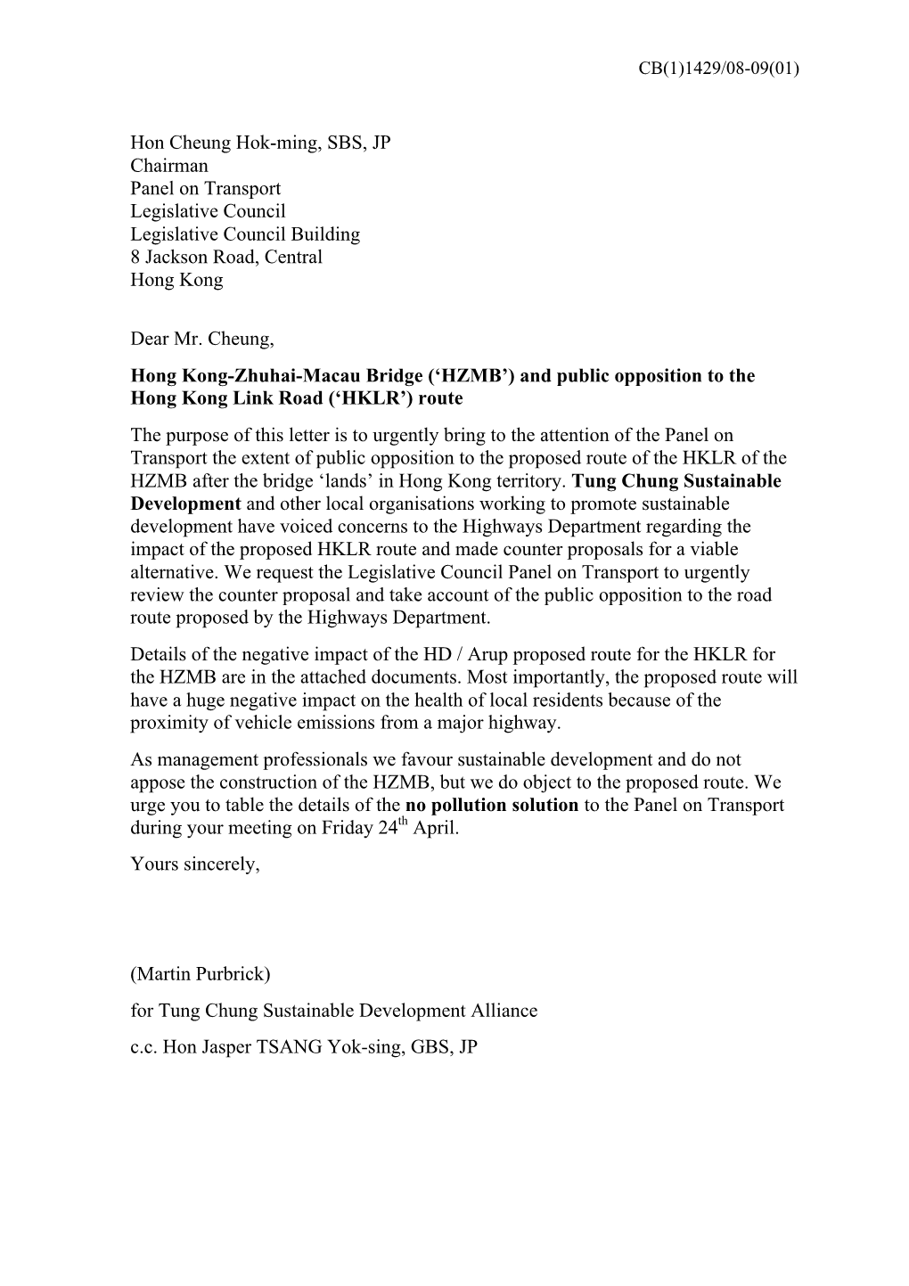 Legco Letter 22 April