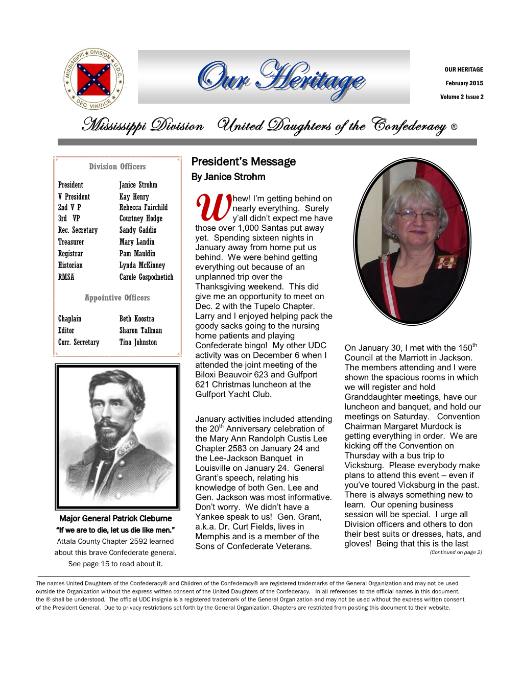 OUR HERITAGE February 2015 Ourour Heritageheritage Volume 2 Issue 2