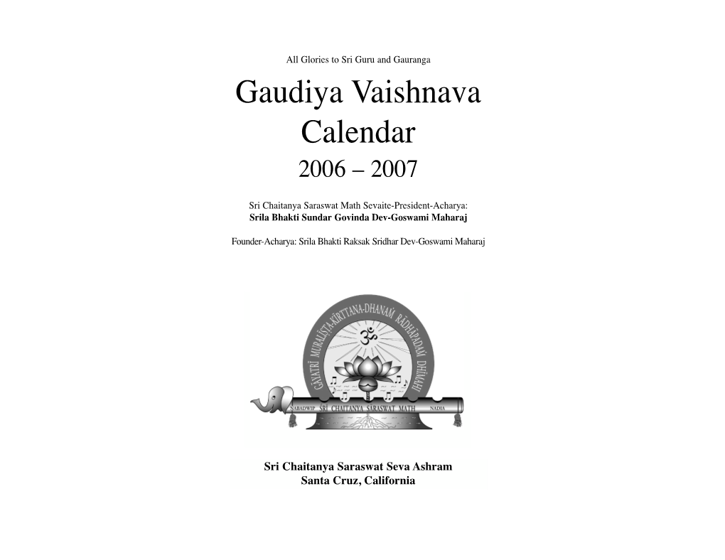 Gaudiya Vaishnava Calendar 2006 – 2007