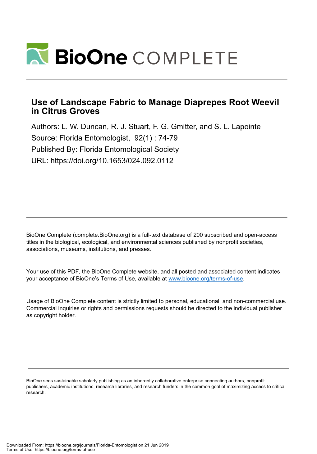 Use of Landscape Fabric to Manage Diaprepes Root Weevil in Citrus Groves