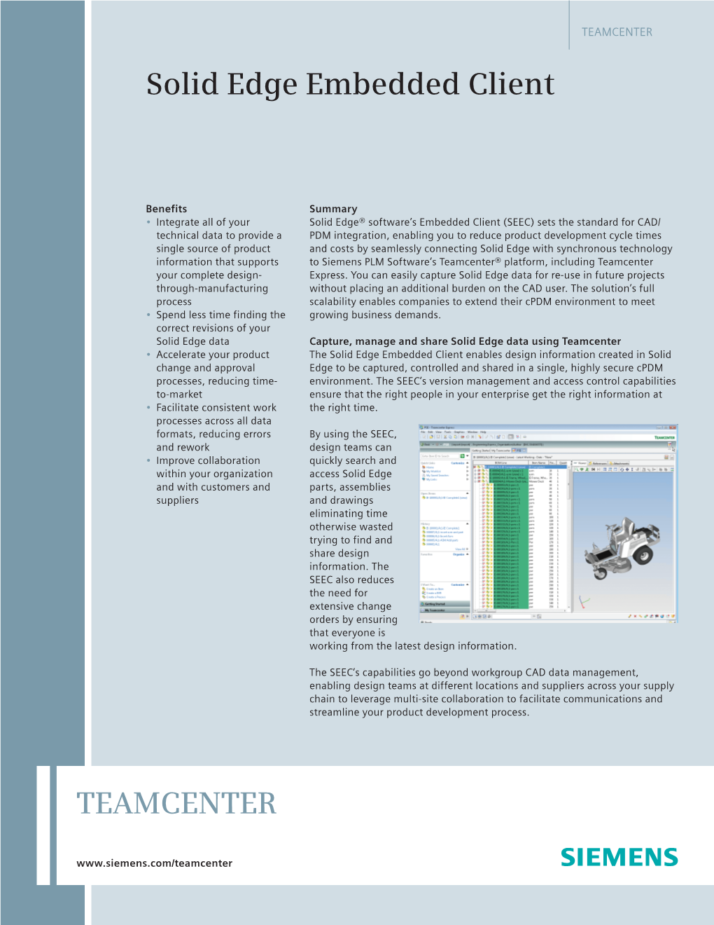 Teamcenter Solid Edge Embedded Client Fact Sheet