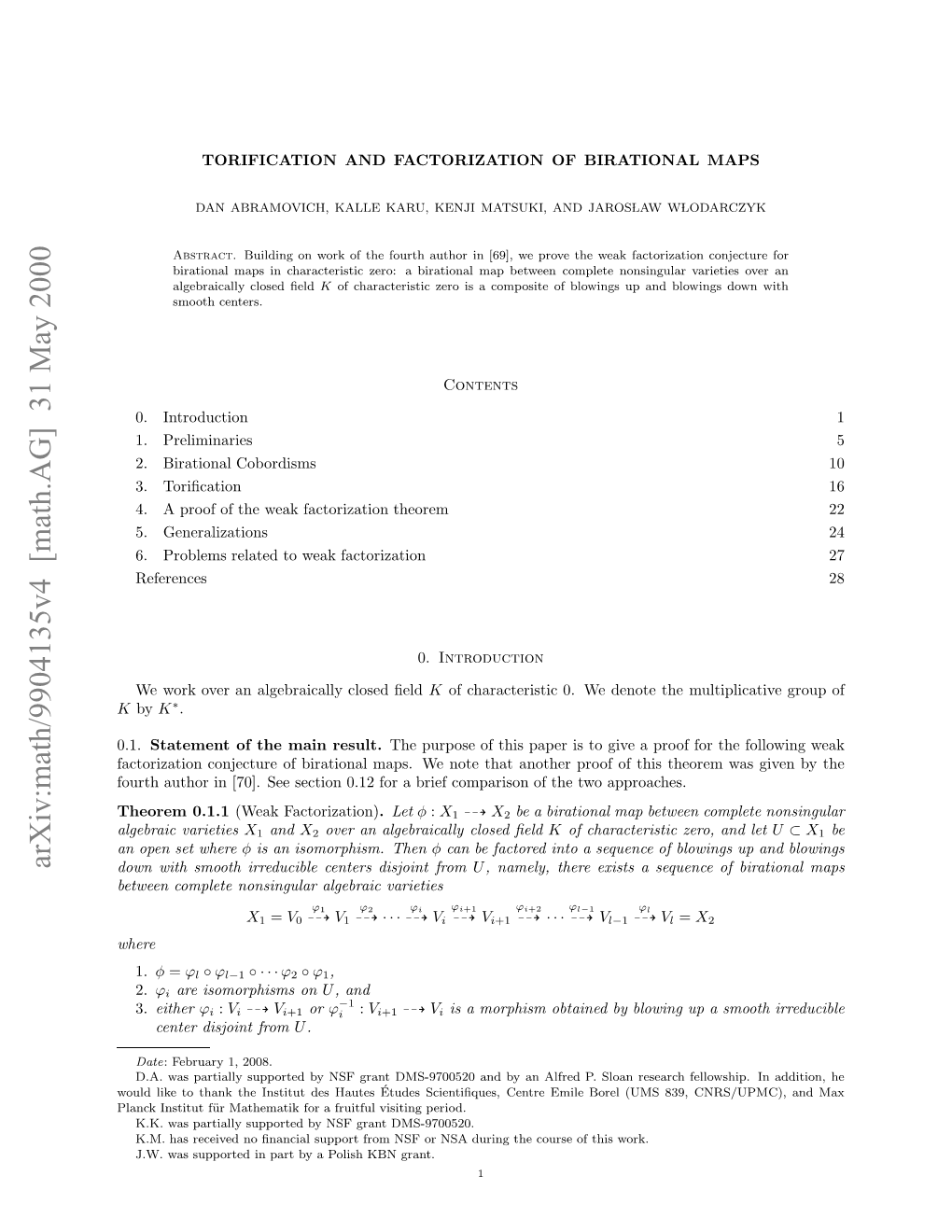 Torification and Factorization of Birational Maps 3