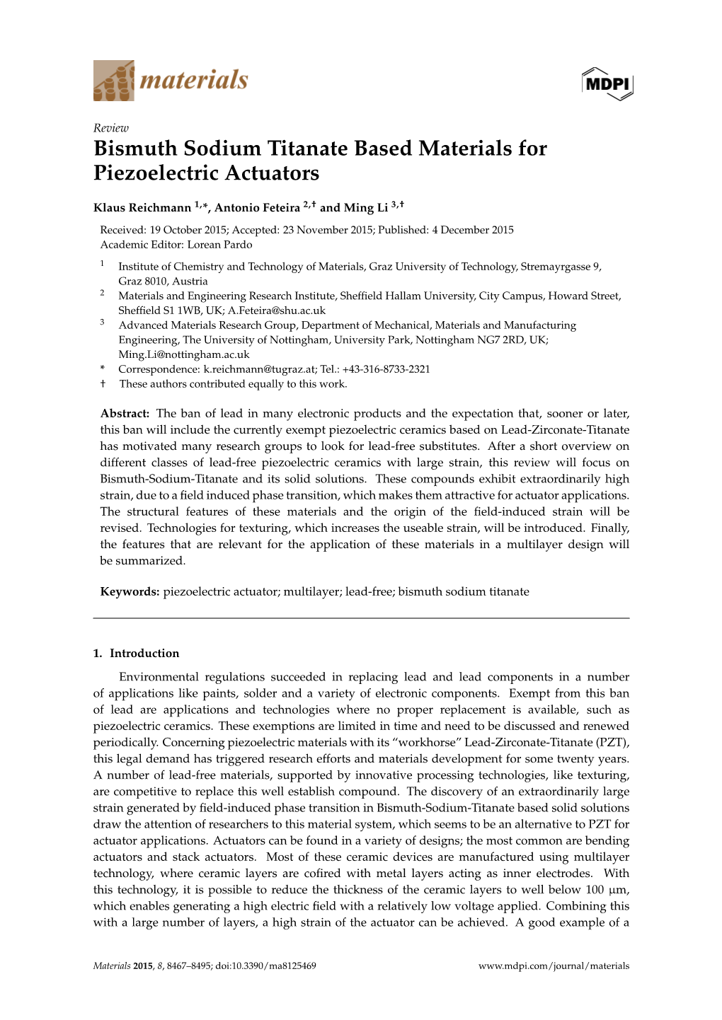 Bismuth Sodium Titanate Based Materials for Piezoelectric Actuators