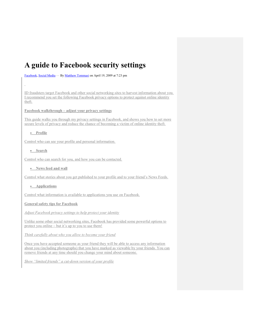 A Guide to Facebook Security Settings