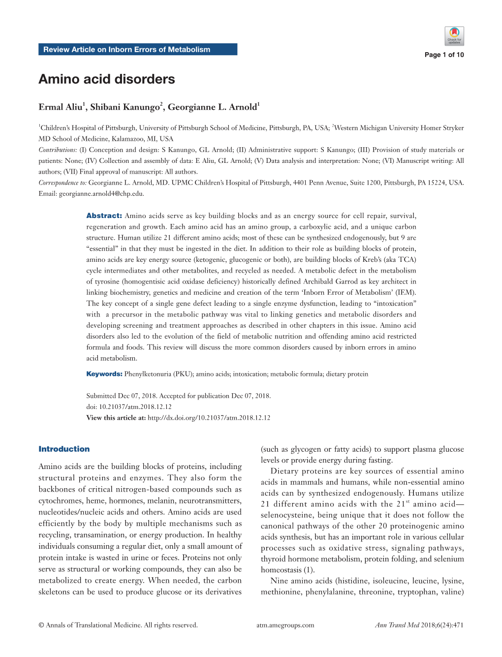 Amino Acid Disorders