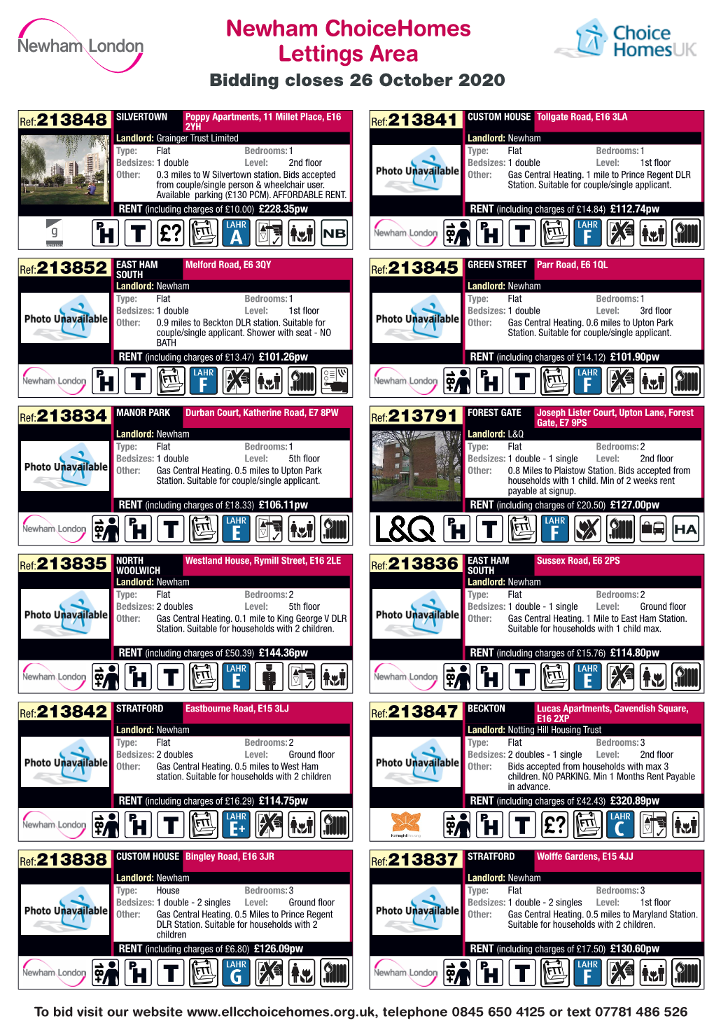 Newham Choicehomes Lettings Area Bidding Closes 26 October 2020