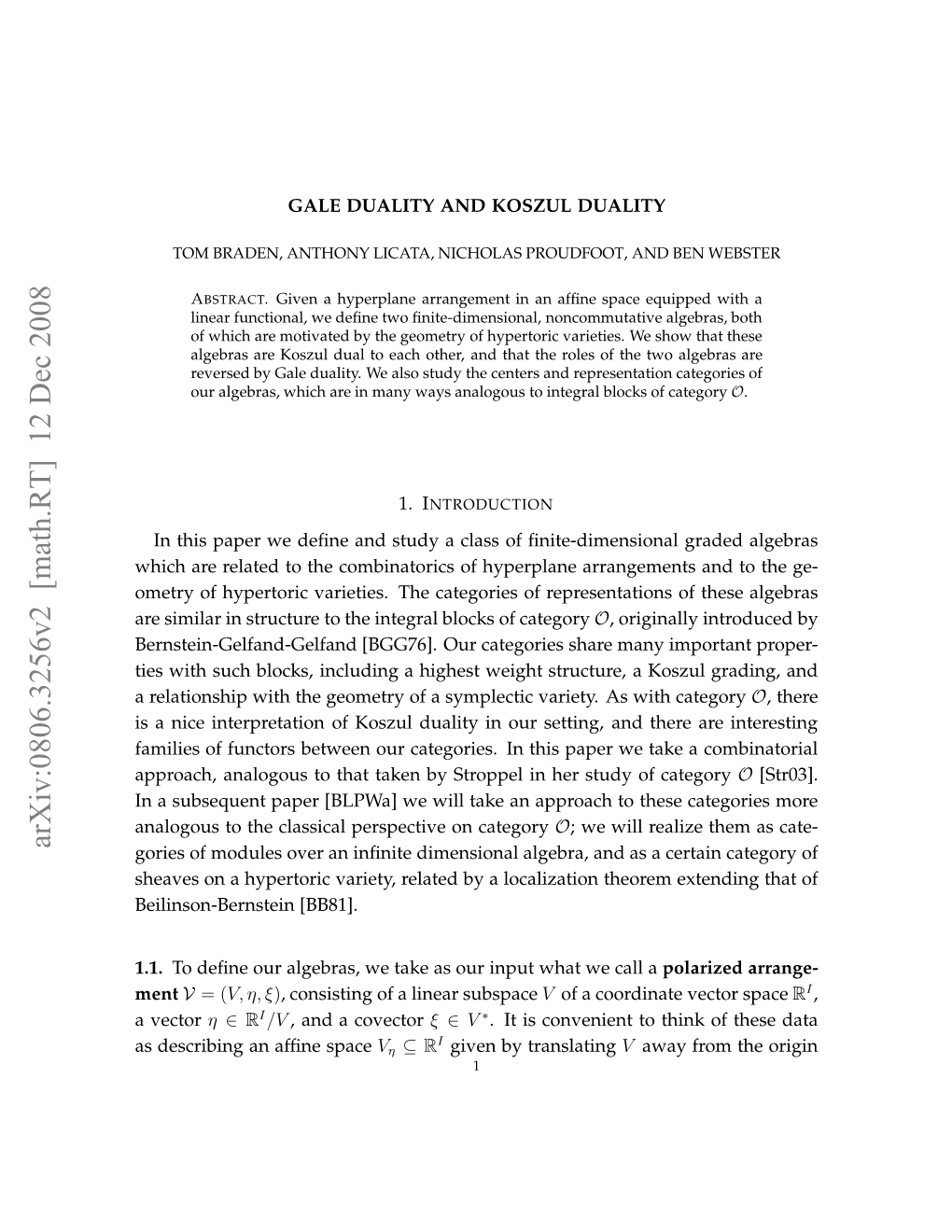 Arxiv:0806.3256V2 [Math.RT] 12 Dec 2008 Vector a Sdsrbn Naﬁespace Afﬁne an Describing As Ment 1.1