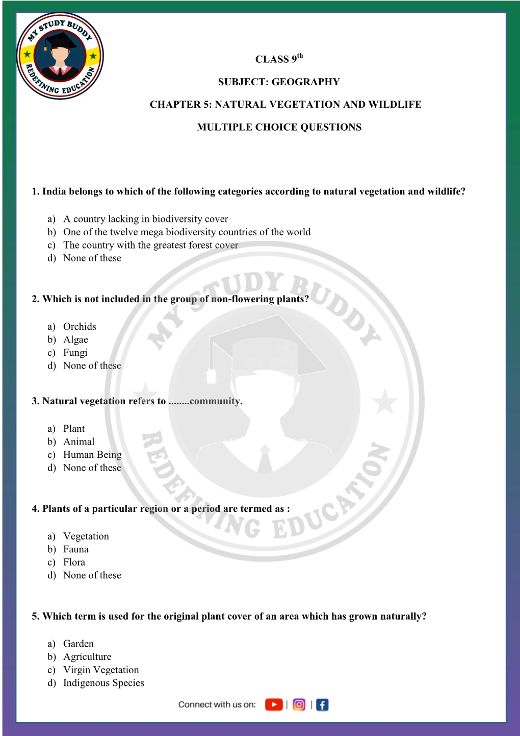 Geography Chapter 5: Natural Vegetation And