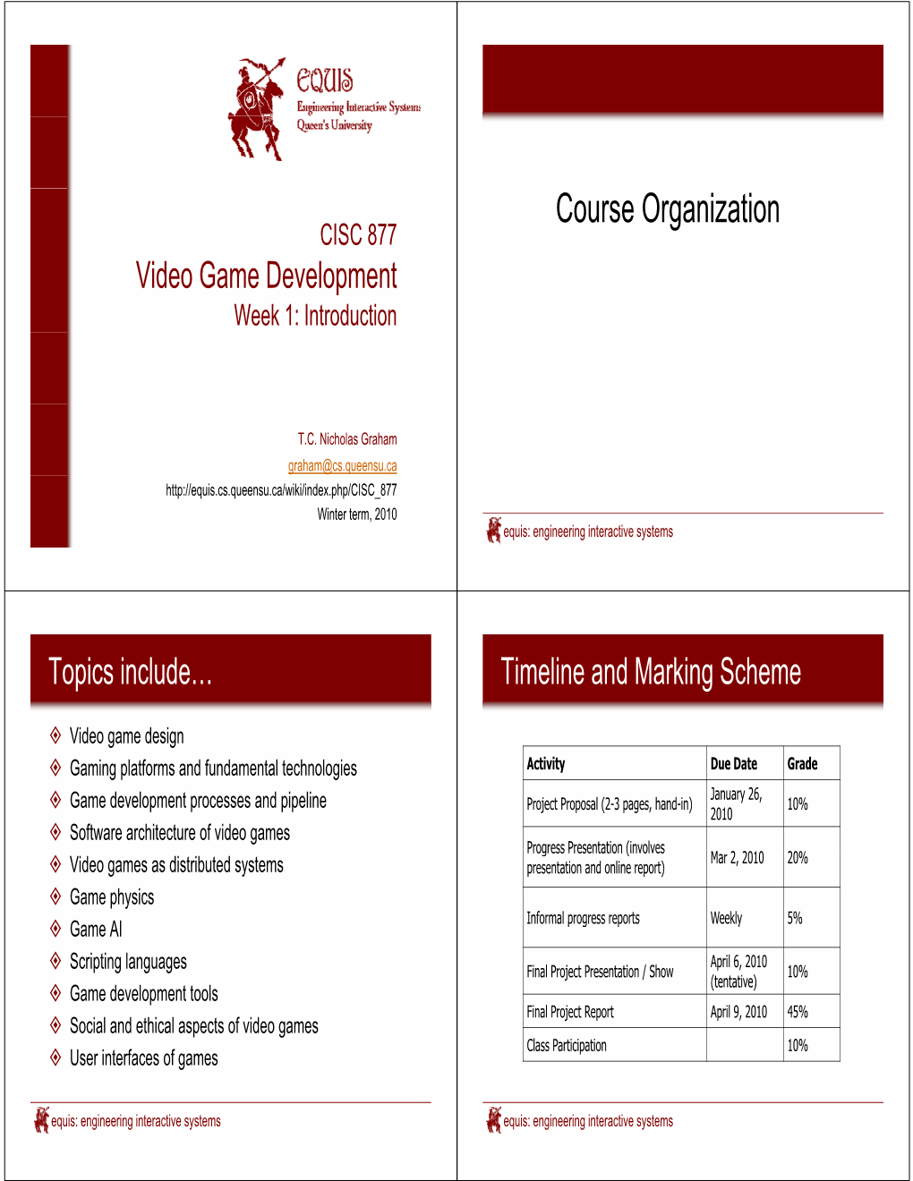 Course Organization CISC 877 Video Game Development Week 1: Introduction