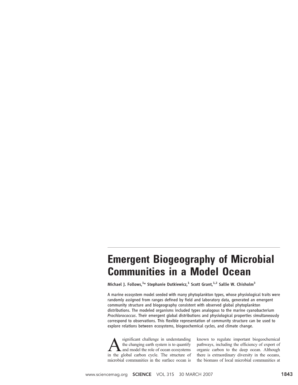 Emergent Biogeography of Microbial Communities in a Model Ocean