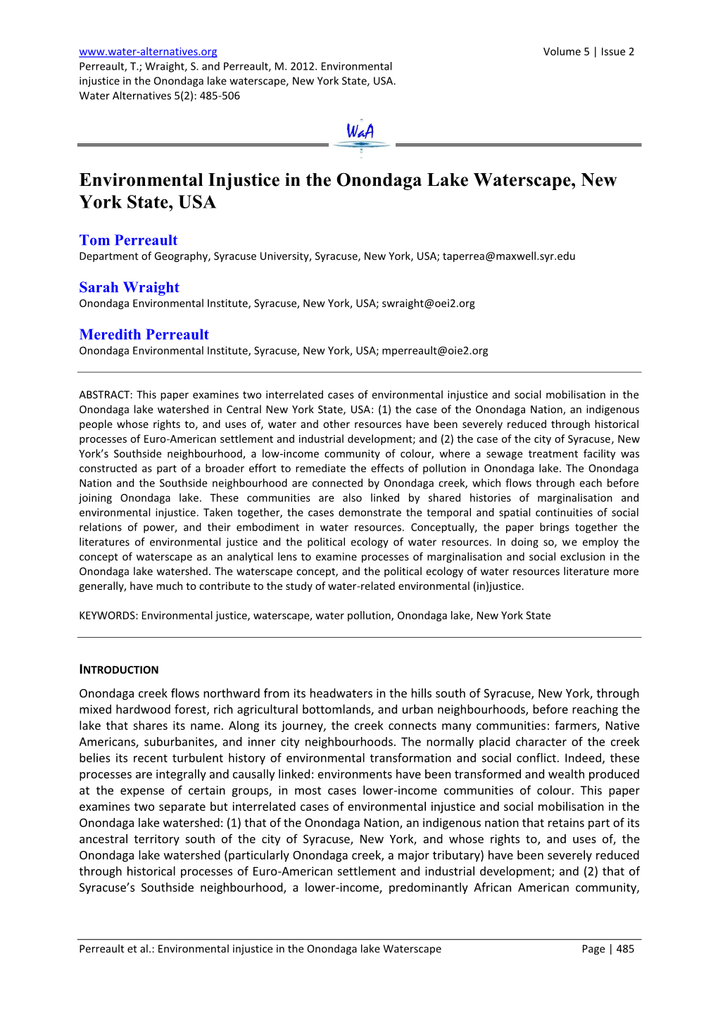 Environmental Injustice in the Onondaga Lake Waterscape, New York State, USA