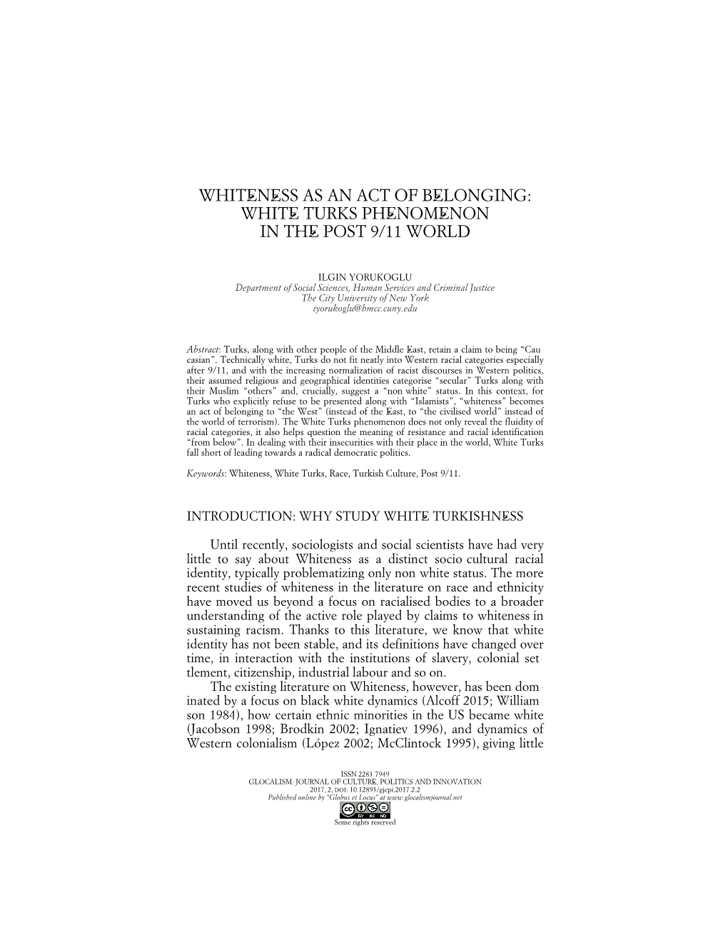 Whiteness As an Act of Belonging: White Turks Phenomenon in the Post 9/11 World