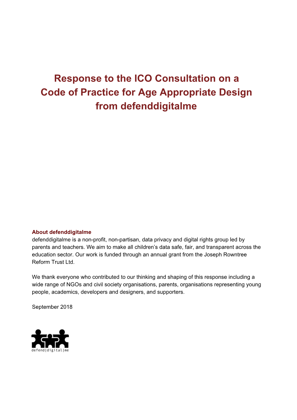 Response to the ICO Consultation on a Code of Practice for Age Appropriate Design from Defenddigitalme