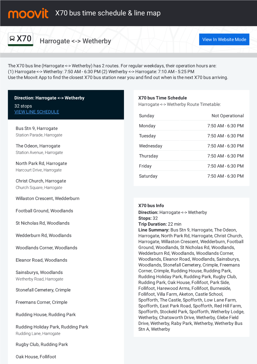 X70 Bus Time Schedule & Line Route