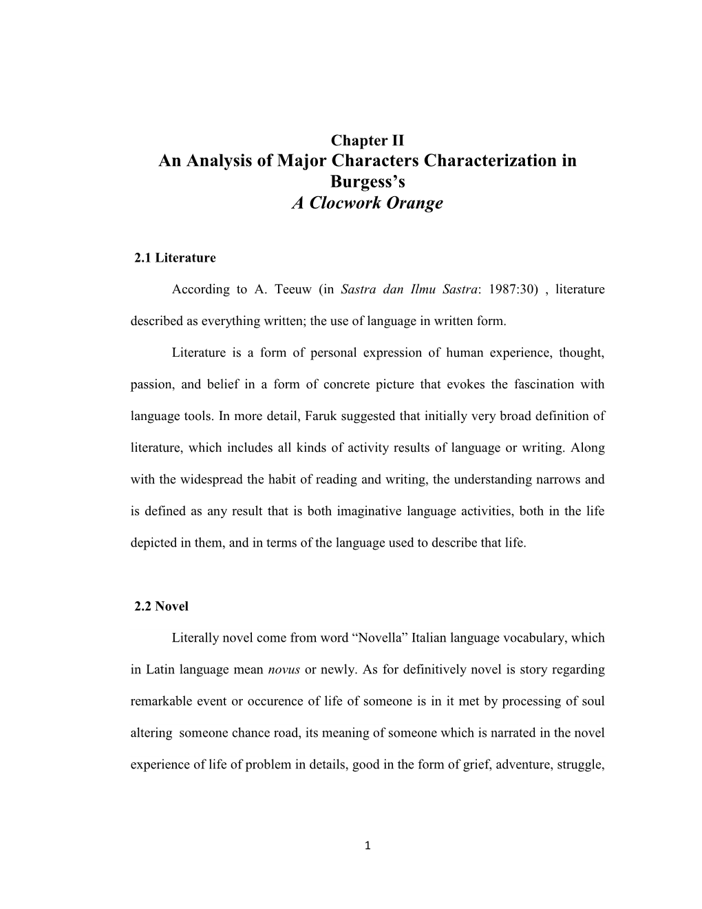 An Analysis of Major Characters Characterization in Burgess's A