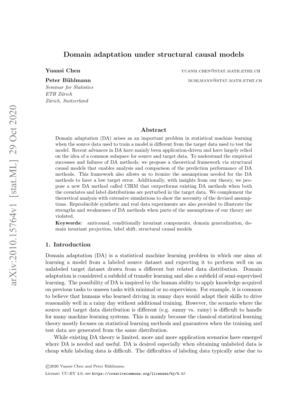 Domain Adaptation Under Structural Causal Models