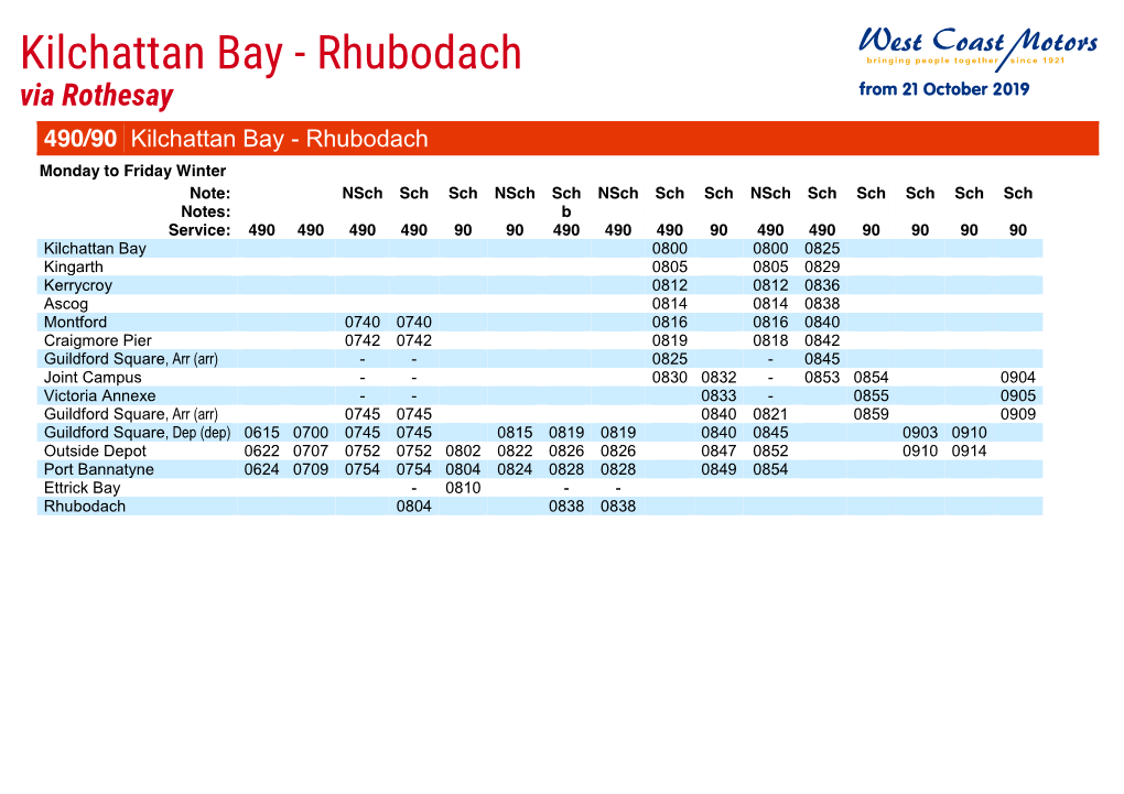 Kilchattan Bay - Rhubodach Via Rothesay from 21 October 2019