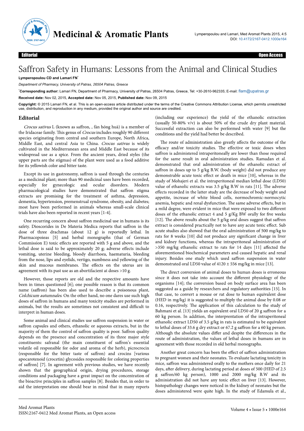 Saffron Safety in Humans: Lessons from the Animal and Clinical Studies