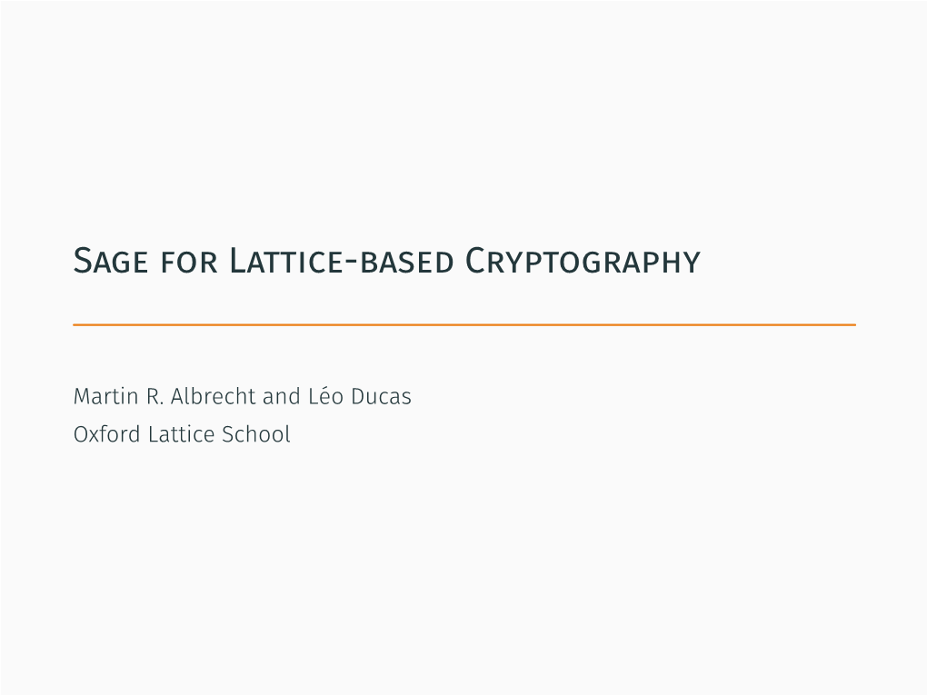 Sage for Lattice-Based Cryptography