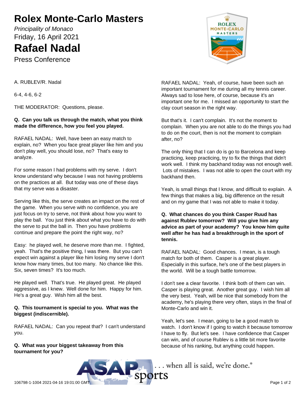 Rafael Nadal Press Conference