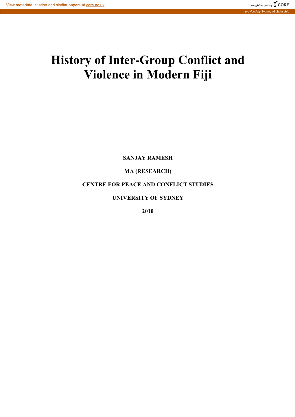 History of Inter-Group Conflict and Violence in Modern Fiji