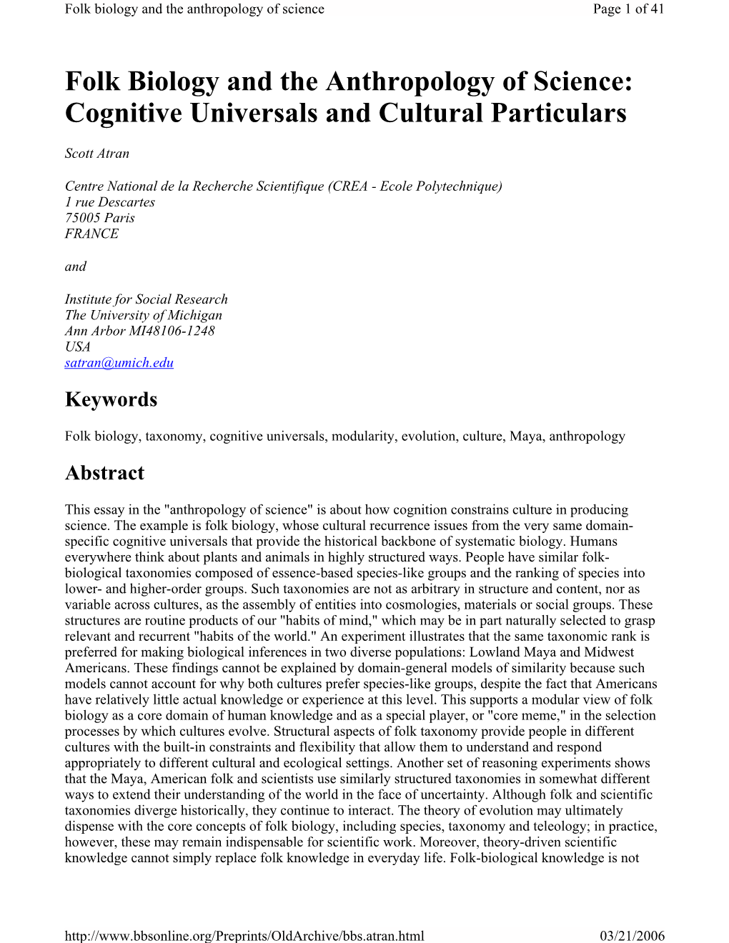 Folk Biology and the Anthropology of Science Page 1 of 41